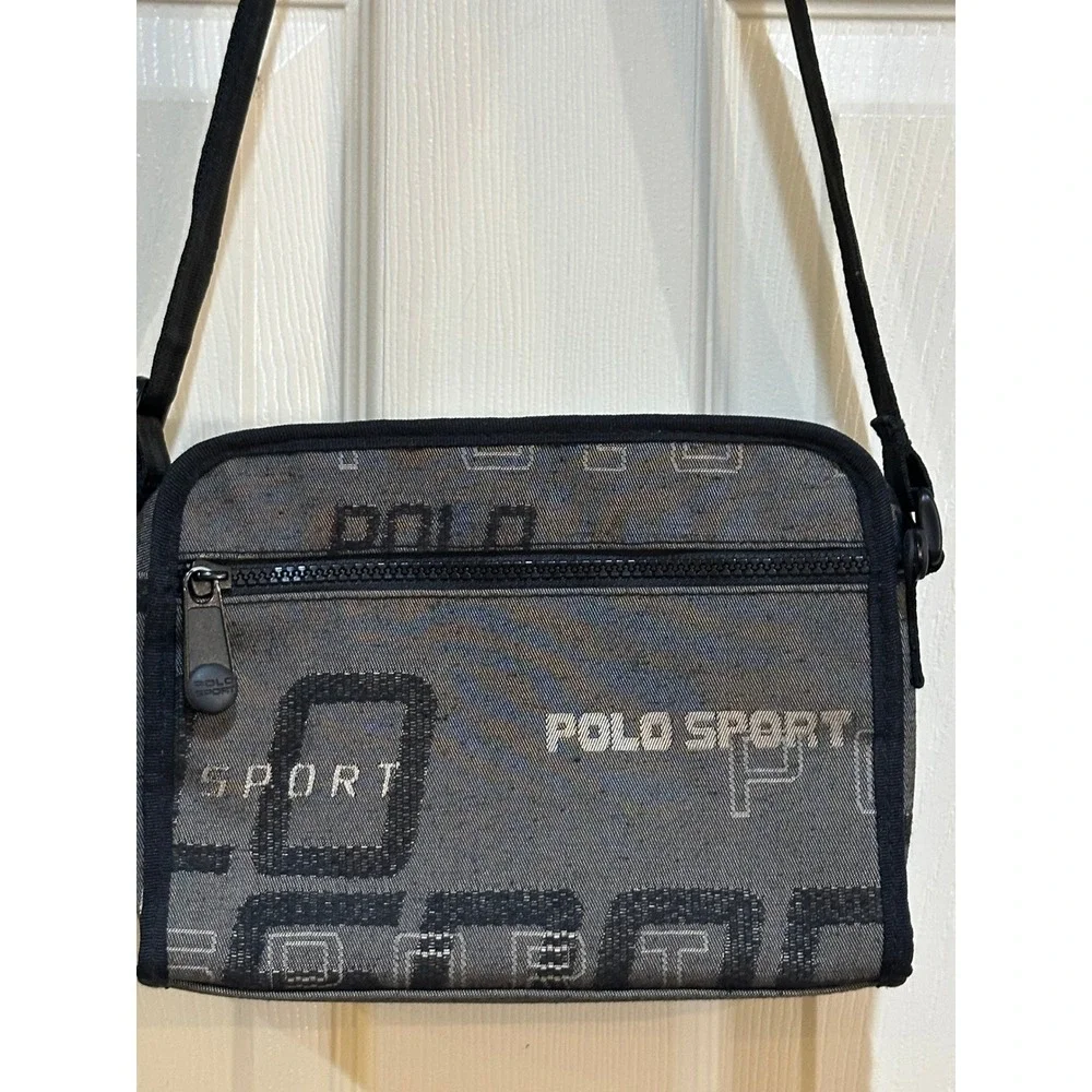 Polo Sport Ralph Lauren Crossbody Bag Grey Black Jacquard Logo Vintage Side Bag